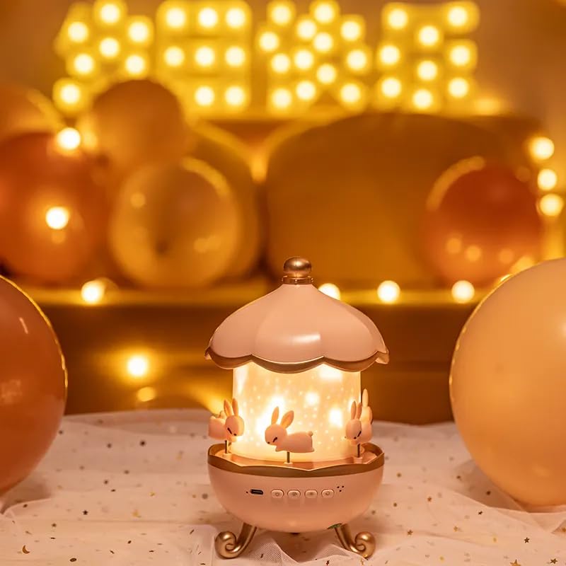 Carousel Night Light Projector, 6 Set Films Rotating LED Lamp, Star Projection Light for A Magical Nursery Atmosphere, Rotatable Rabbit Night Lamp for Kids Room Decor (Bunny Night Light)