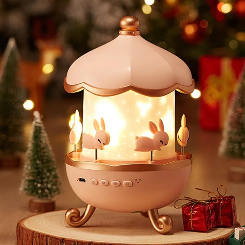 Carousel Night Light Projector, 6 Set Films Rotating LED Lamp, Star Projection Light for A Magical Nursery Atmosphere, Rotatable Rabbit Night Lamp for Kids Room Decor (Bunny Night Light)